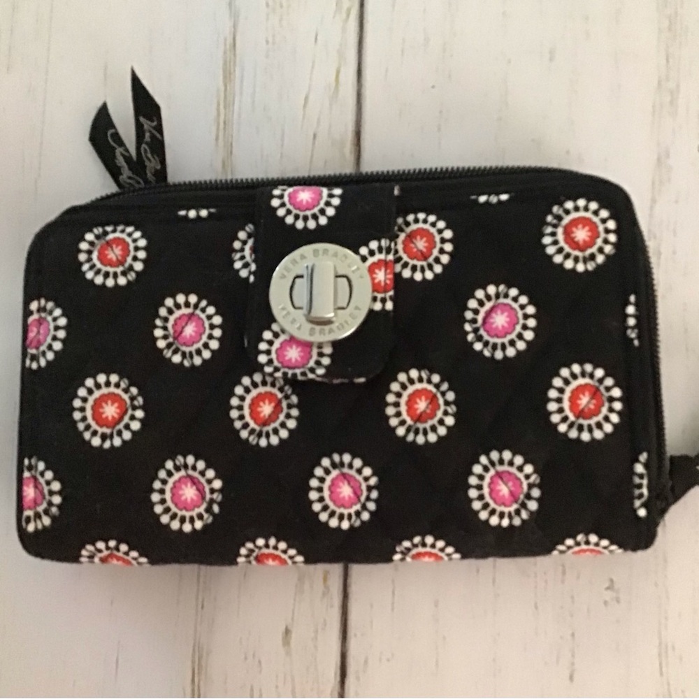 Vera Bradley Black Wallet with Pink and Red Accents